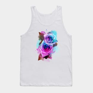 Blue and pink watercolour rainbow roses Tank Top